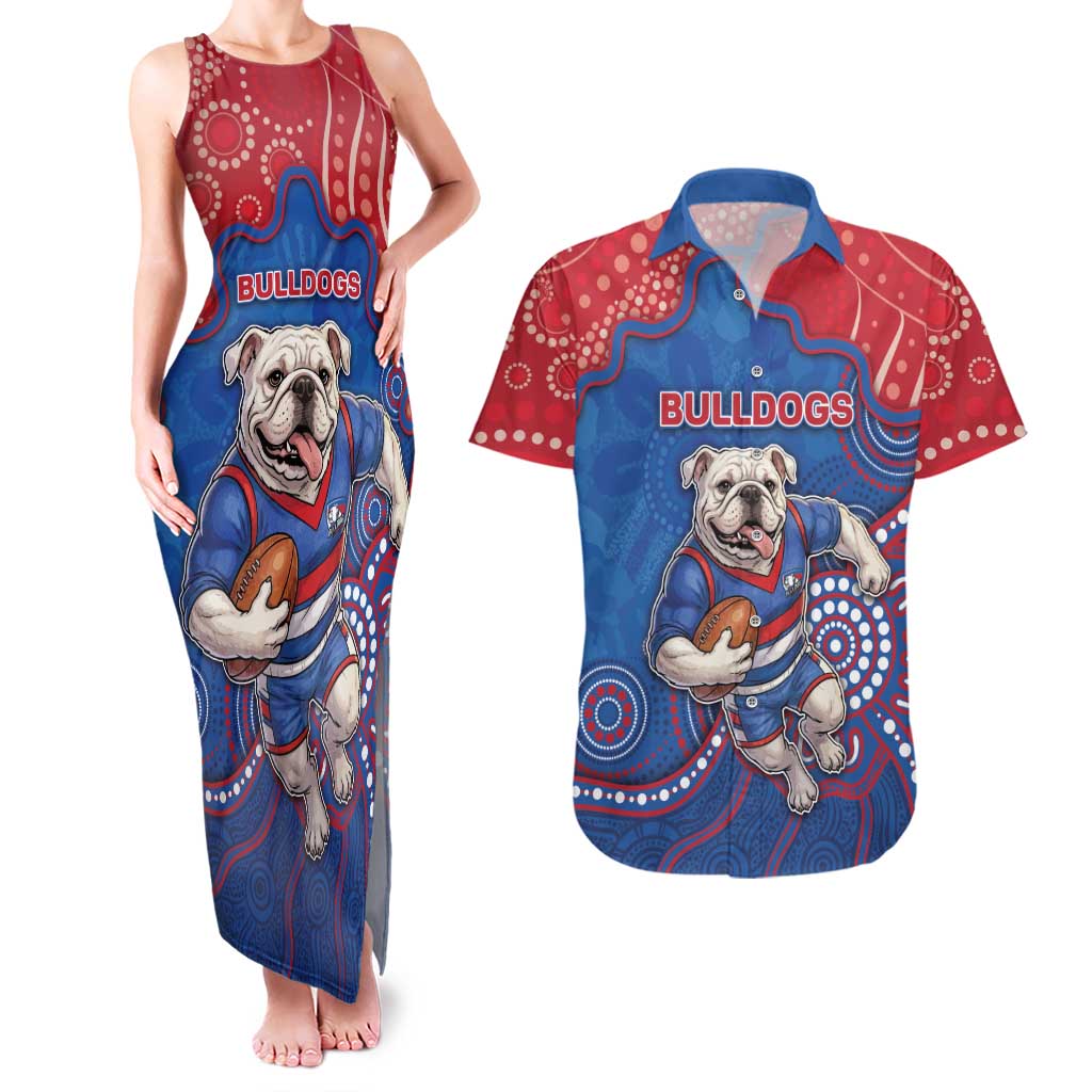 Custom Bulldogs Football Couples Matching Tank Maxi Dress and Hawaiian Shirt Aboriginal Dot Art Pattern