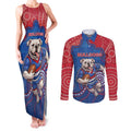 Custom Bulldogs Football Couples Matching Tank Maxi Dress and Long Sleeve Button Shirt Aboriginal Dot Art Pattern
