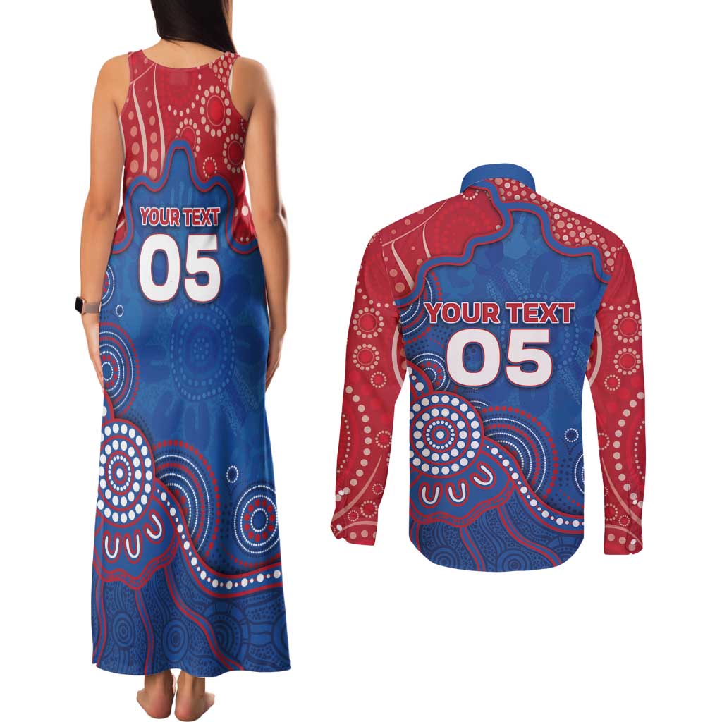 Custom Bulldogs Football Couples Matching Tank Maxi Dress and Long Sleeve Button Shirt Aboriginal Dot Art Pattern