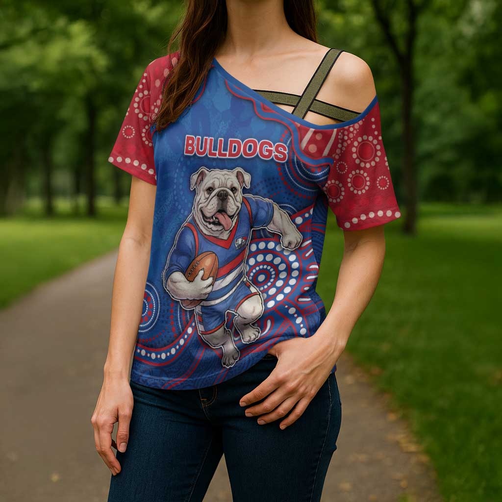 Custom Bulldogs Football Cross Shoulder Shirt Aboriginal Dot Art Pattern