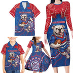 Custom Bulldogs Football Family Matching Long Sleeve Bodycon Dress and Hawaiian Shirt Aboriginal Dot Art Pattern