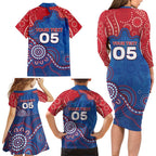Custom Bulldogs Football Family Matching Long Sleeve Bodycon Dress and Hawaiian Shirt Aboriginal Dot Art Pattern