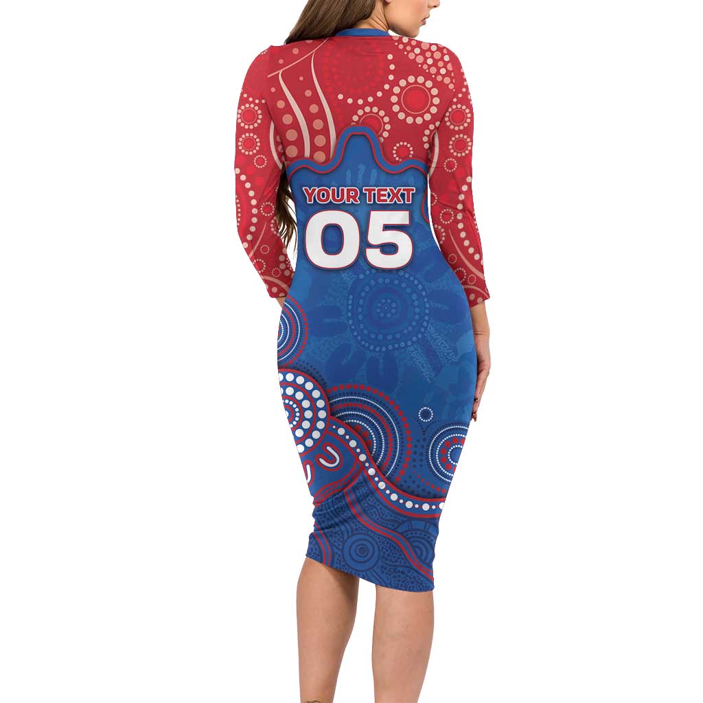 Custom Bulldogs Football Family Matching Long Sleeve Bodycon Dress and Hawaiian Shirt Aboriginal Dot Art Pattern