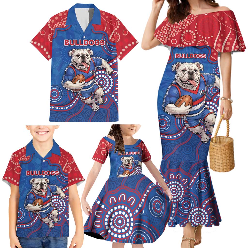 Custom Bulldogs Football Family Matching Mermaid Dress and Hawaiian Shirt Aboriginal Dot Art Pattern