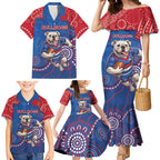 Custom Bulldogs Football Family Matching Mermaid Dress and Hawaiian Shirt Aboriginal Dot Art Pattern