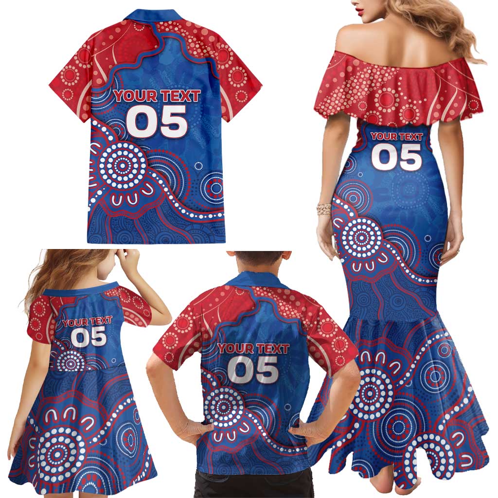 Custom Bulldogs Football Family Matching Mermaid Dress and Hawaiian Shirt Aboriginal Dot Art Pattern