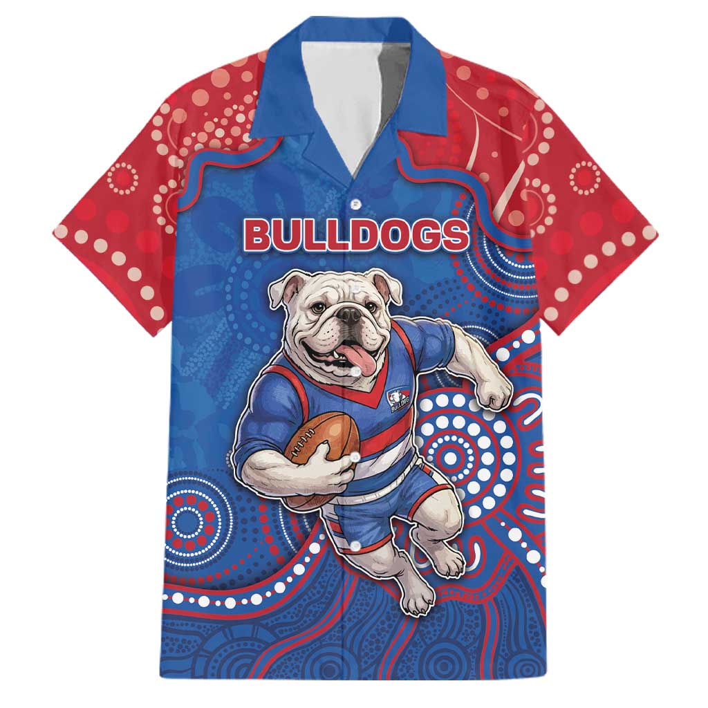 Custom Bulldogs Football Family Matching Off The Shoulder Long Sleeve Dress and Hawaiian Shirt Aboriginal Dot Art Pattern