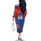 Custom Bulldogs Football Family Matching Off The Shoulder Long Sleeve Dress and Hawaiian Shirt Aboriginal Dot Art Pattern