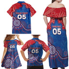 Custom Bulldogs Football Family Matching Off Shoulder Maxi Dress and Hawaiian Shirt Aboriginal Dot Art Pattern