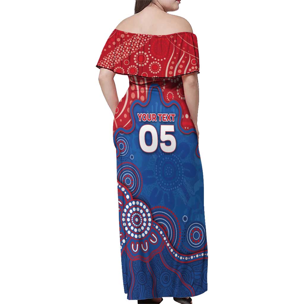 Custom Bulldogs Football Family Matching Off Shoulder Maxi Dress and Hawaiian Shirt Aboriginal Dot Art Pattern