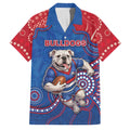 Custom Bulldogs Football Family Matching Off Shoulder Short Dress and Hawaiian Shirt Aboriginal Dot Art Pattern