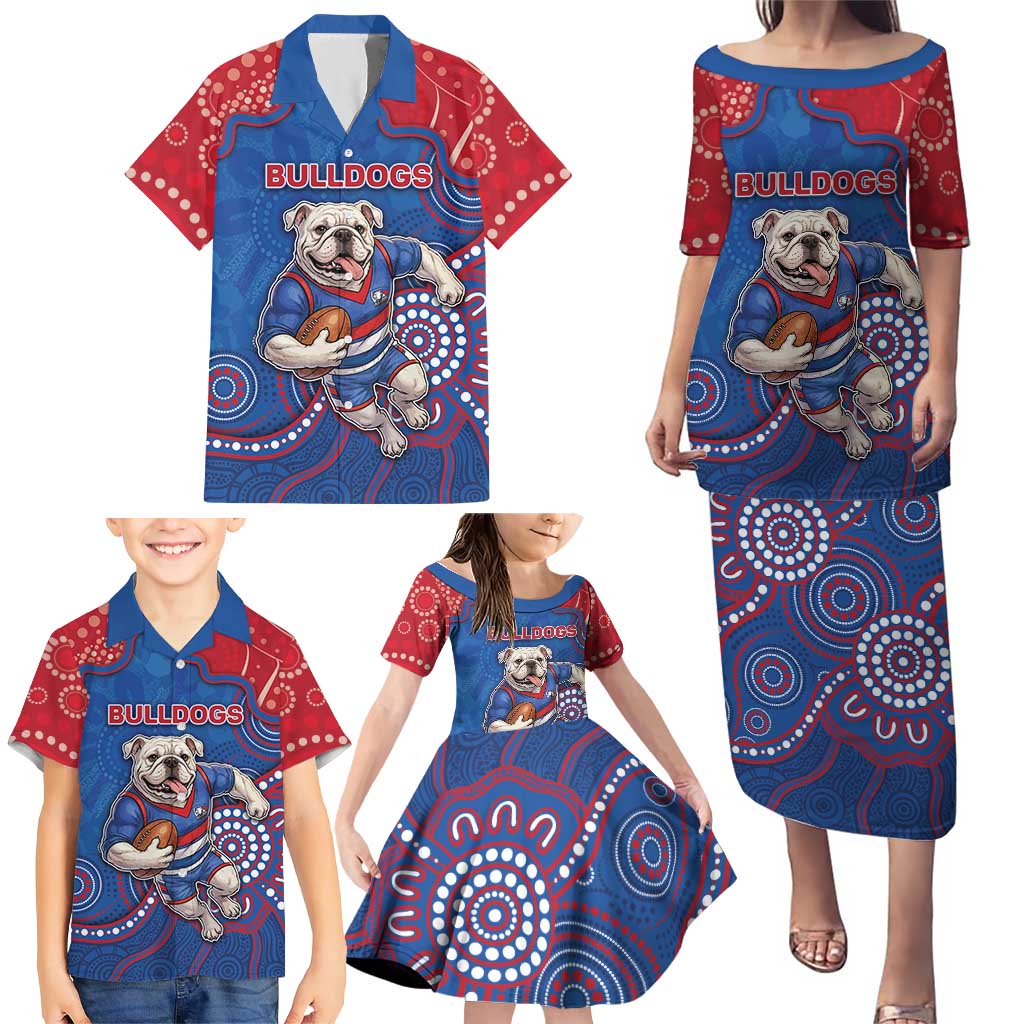 Custom Bulldogs Football Family Matching Puletasi and Hawaiian Shirt Aboriginal Dot Art Pattern