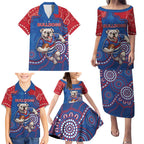 Custom Bulldogs Football Family Matching Puletasi and Hawaiian Shirt Aboriginal Dot Art Pattern