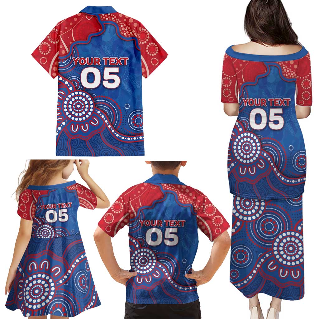 Custom Bulldogs Football Family Matching Puletasi and Hawaiian Shirt Aboriginal Dot Art Pattern