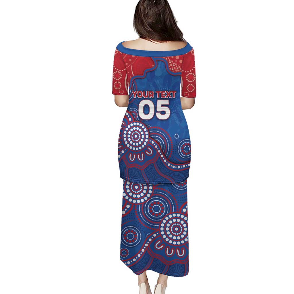 Custom Bulldogs Football Family Matching Puletasi and Hawaiian Shirt Aboriginal Dot Art Pattern