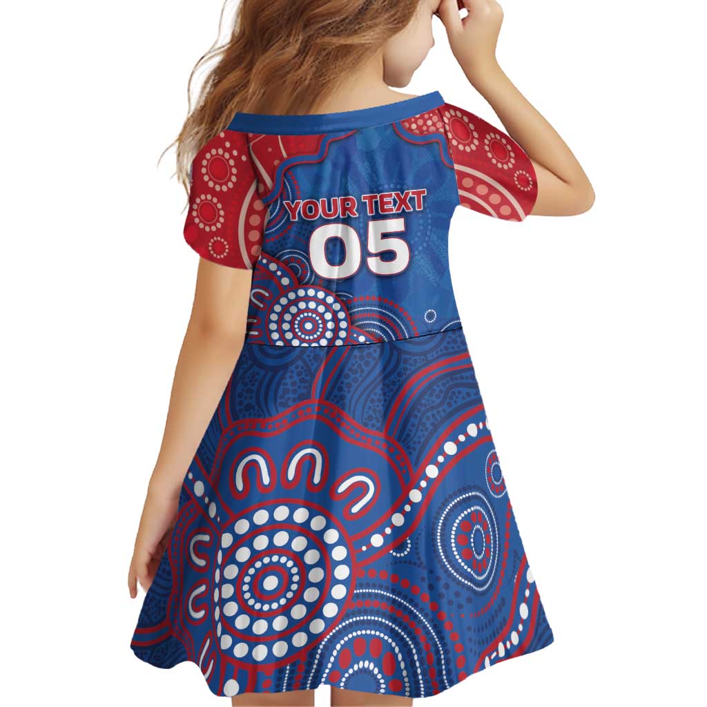 Custom Bulldogs Football Family Matching Short Sleeve Bodycon Dress and Hawaiian Shirt Aboriginal Dot Art Pattern