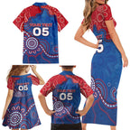 Custom Bulldogs Football Family Matching Short Sleeve Bodycon Dress and Hawaiian Shirt Aboriginal Dot Art Pattern