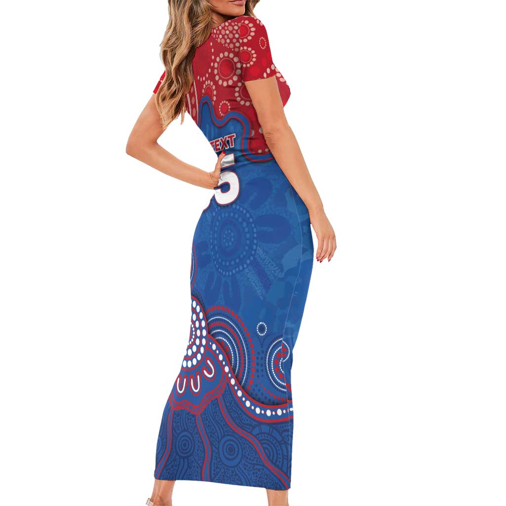 Custom Bulldogs Football Family Matching Short Sleeve Bodycon Dress and Hawaiian Shirt Aboriginal Dot Art Pattern