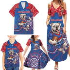 Custom Bulldogs Football Family Matching Summer Maxi Dress and Hawaiian Shirt Aboriginal Dot Art Pattern