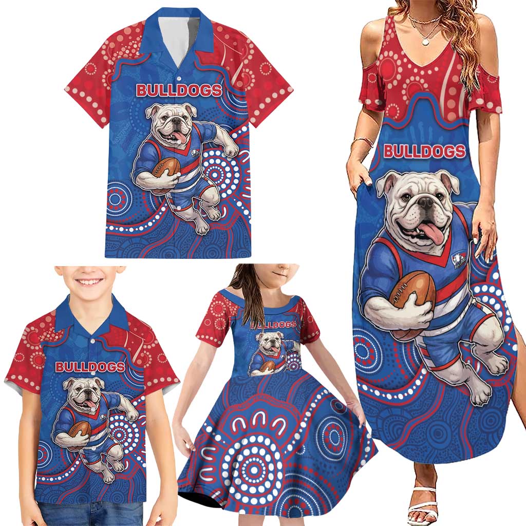 Custom Bulldogs Football Family Matching Summer Maxi Dress and Hawaiian Shirt Aboriginal Dot Art Pattern