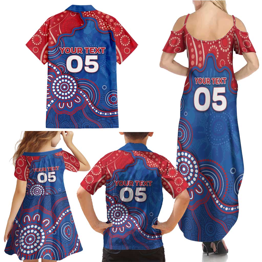Custom Bulldogs Football Family Matching Summer Maxi Dress and Hawaiian Shirt Aboriginal Dot Art Pattern