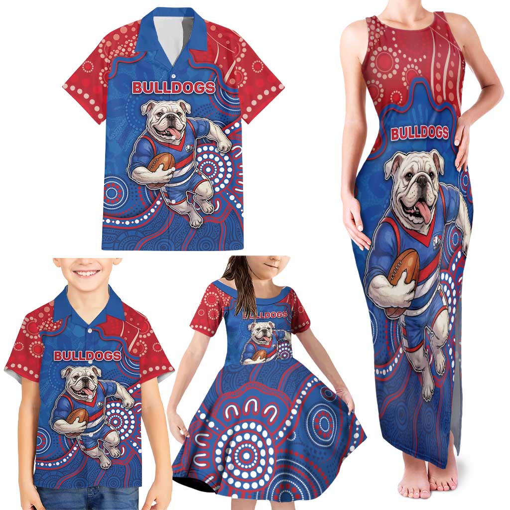 Custom Bulldogs Football Family Matching Tank Maxi Dress and Hawaiian Shirt Aboriginal Dot Art Pattern