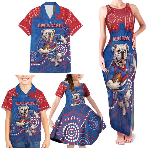 Custom Bulldogs Football Family Matching Tank Maxi Dress and Hawaiian Shirt Aboriginal Dot Art Pattern