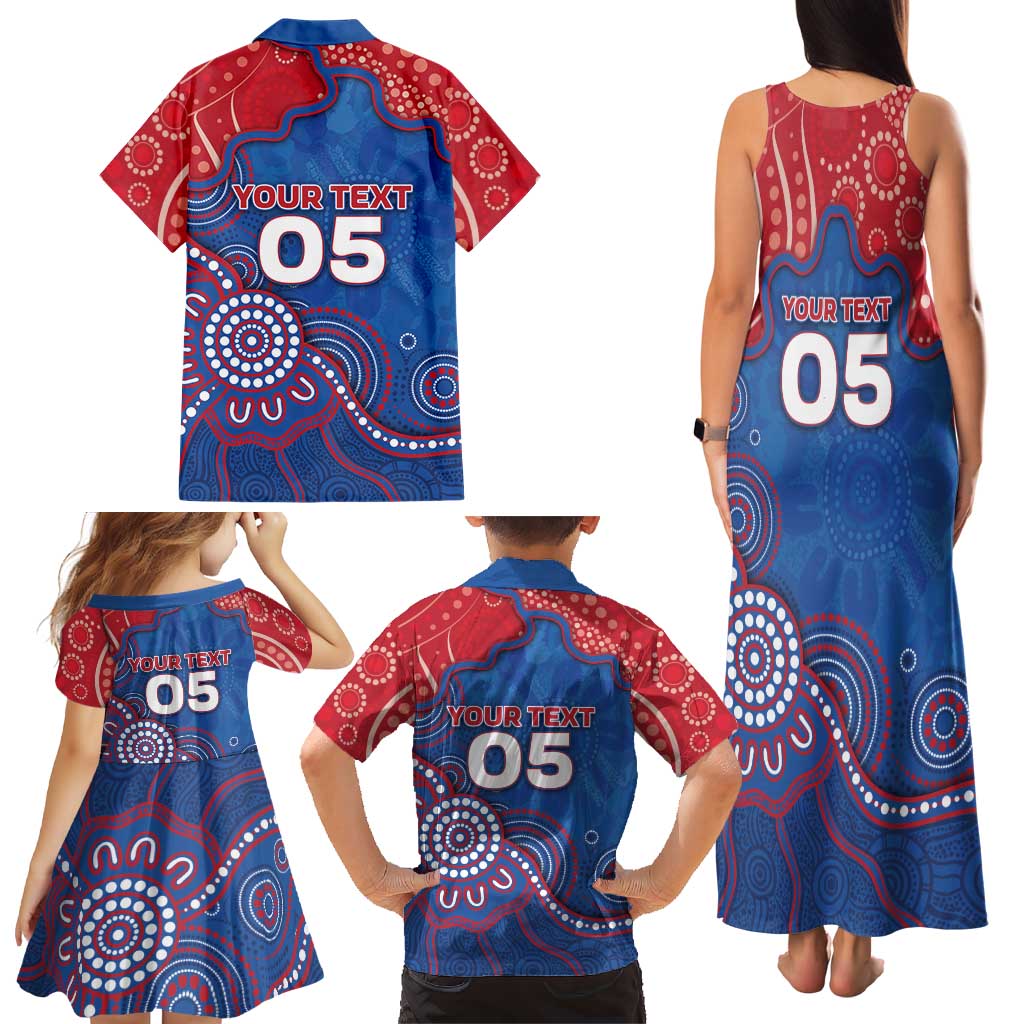 Custom Bulldogs Football Family Matching Tank Maxi Dress and Hawaiian Shirt Aboriginal Dot Art Pattern