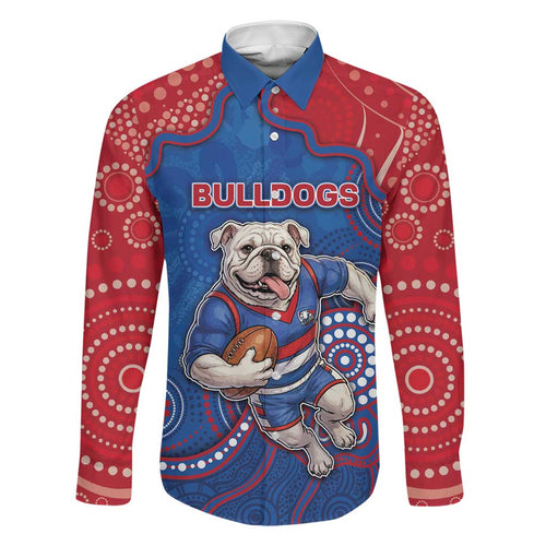 Custom Bulldogs Football Family Matching Tank Maxi Dress and Hawaiian Shirt Aboriginal Dot Art Pattern