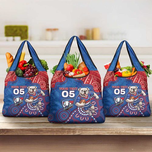 Custom Bulldogs Football Grocery Bag Aboriginal Dot Art Pattern