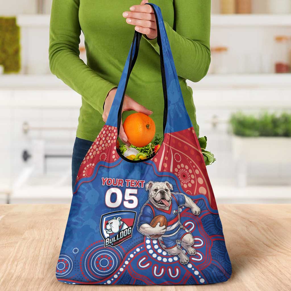 Custom Bulldogs Football Grocery Bag Aboriginal Dot Art Pattern