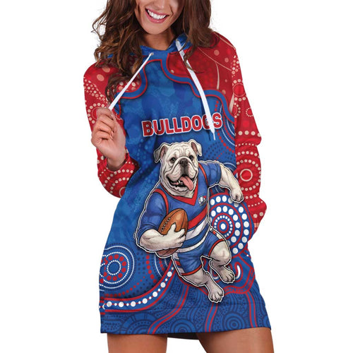 Custom Bulldogs Football Hoodie Dress Aboriginal Dot Art Pattern