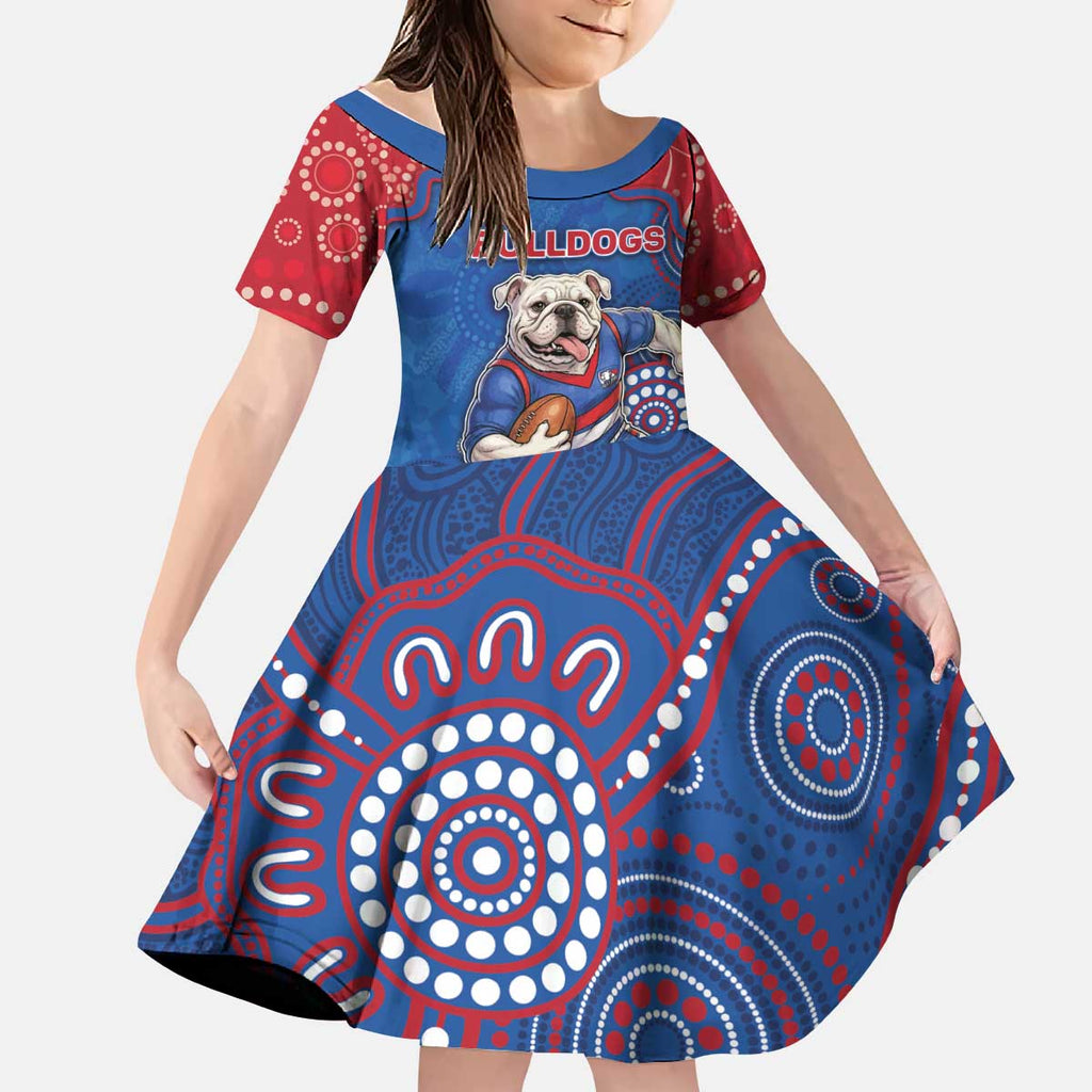 Custom Bulldogs Football Kid Short Sleeve Dress Aboriginal Dot Art Pattern