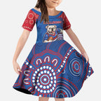 Custom Bulldogs Football Kid Short Sleeve Dress Aboriginal Dot Art Pattern
