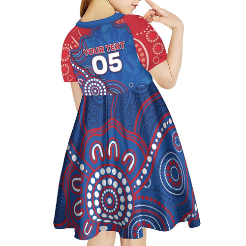 Custom Bulldogs Football Kid Short Sleeve Dress Aboriginal Dot Art Pattern