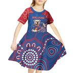 Custom Bulldogs Football Kid Short Sleeve Dress Aboriginal Dot Art Pattern