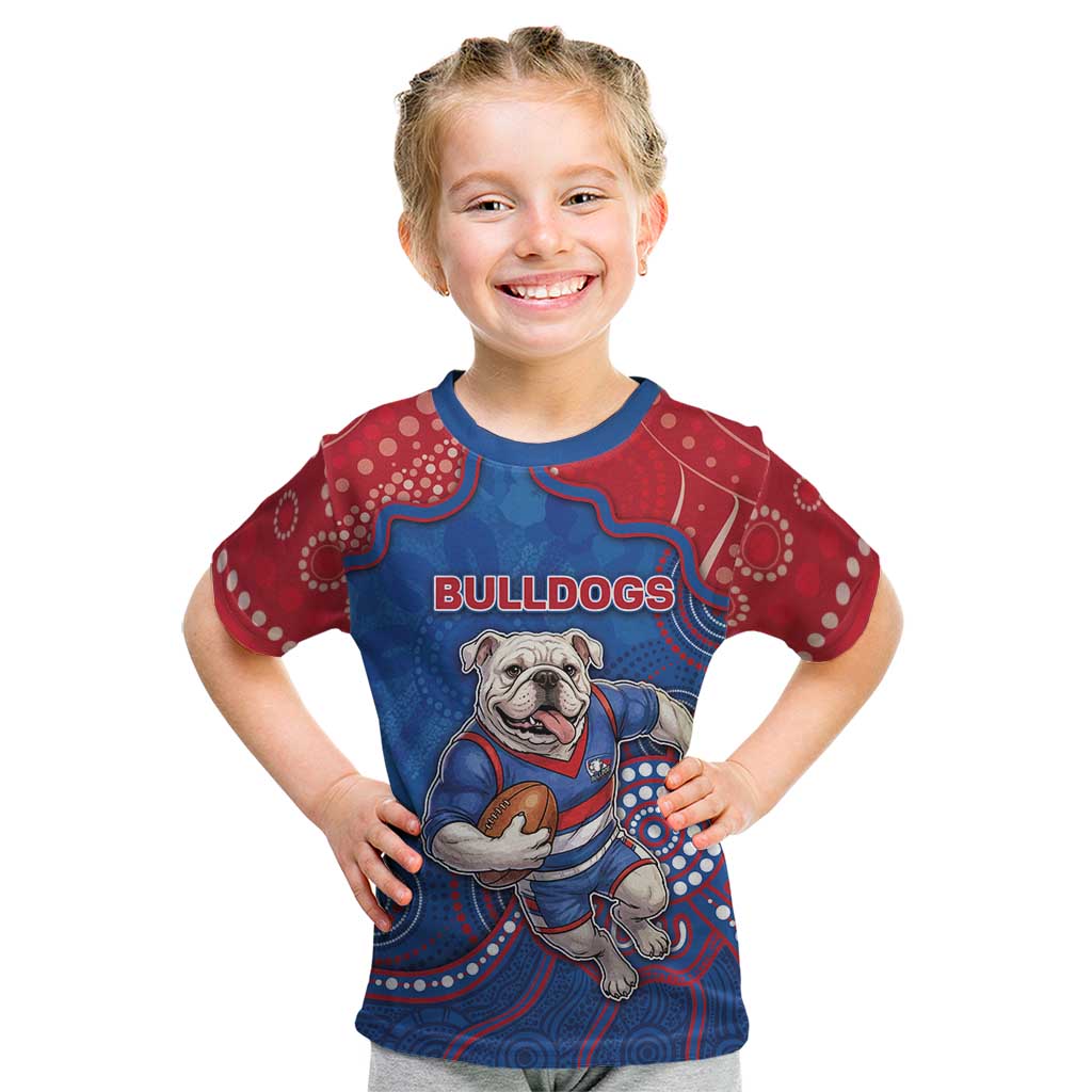 Custom Bulldogs Football Kid T Shirt Aboriginal Dot Art Pattern