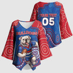 Custom Bulldogs Football Kimono Sleeve Blouse Aboriginal Dot Art Pattern
