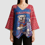 Custom Bulldogs Football Kimono Sleeve Blouse Aboriginal Dot Art Pattern