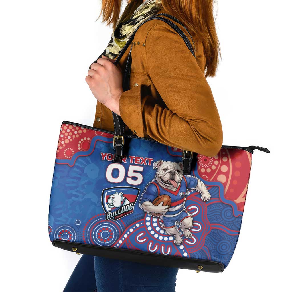 Custom Bulldogs Football Leather Tote Bag Aboriginal Dot Art Pattern