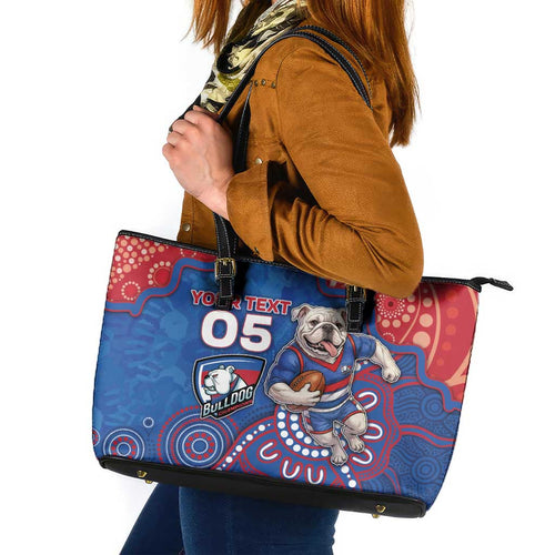 Custom Bulldogs Football Leather Tote Bag Aboriginal Dot Art Pattern