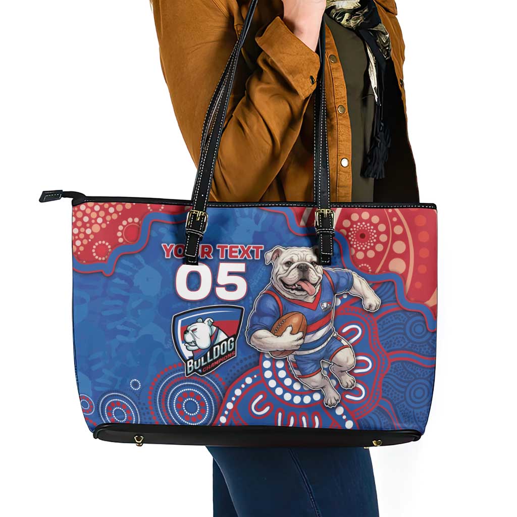 Custom Bulldogs Football Leather Tote Bag Aboriginal Dot Art Pattern