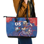 Custom Bulldogs Football Leather Tote Bag Aboriginal Dot Art Pattern