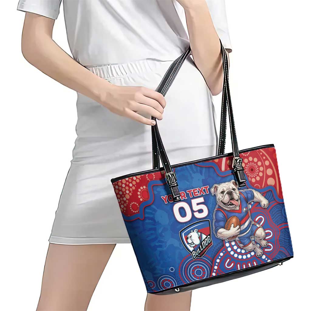Custom Bulldogs Football Leather Tote Bag Aboriginal Dot Art Pattern