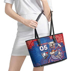Custom Bulldogs Football Leather Tote Bag Aboriginal Dot Art Pattern