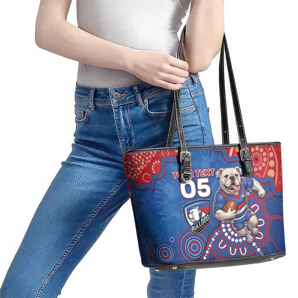 Custom Bulldogs Football Leather Tote Bag Aboriginal Dot Art Pattern