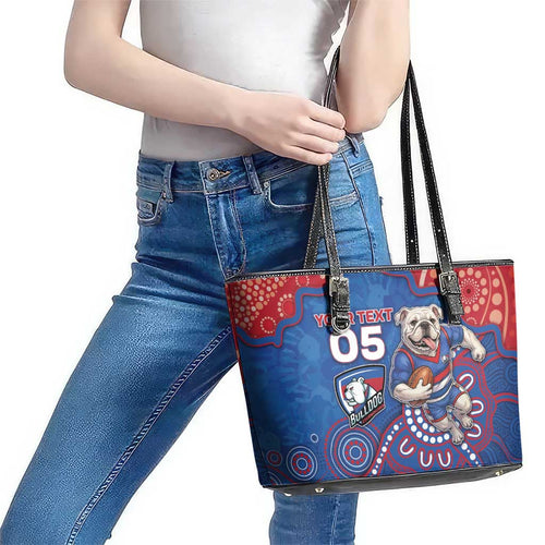 Custom Bulldogs Football Leather Tote Bag Aboriginal Dot Art Pattern