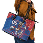 Custom Bulldogs Football Leather Tote Bag Aboriginal Dot Art Pattern