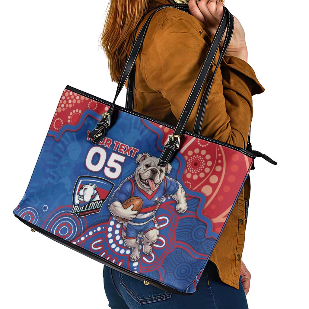 Custom Bulldogs Football Leather Tote Bag Aboriginal Dot Art Pattern