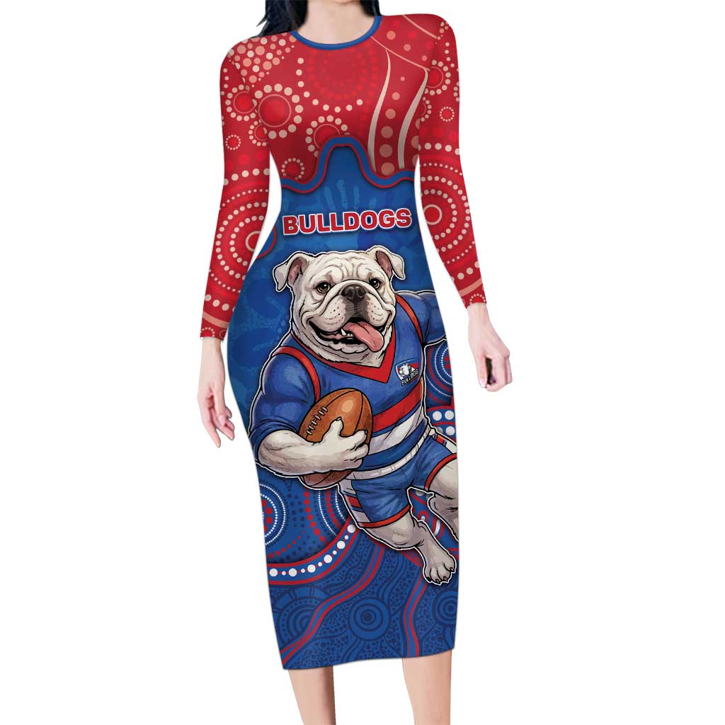 Custom Bulldogs Football Long Sleeve Bodycon Dress Aboriginal Dot Art Pattern